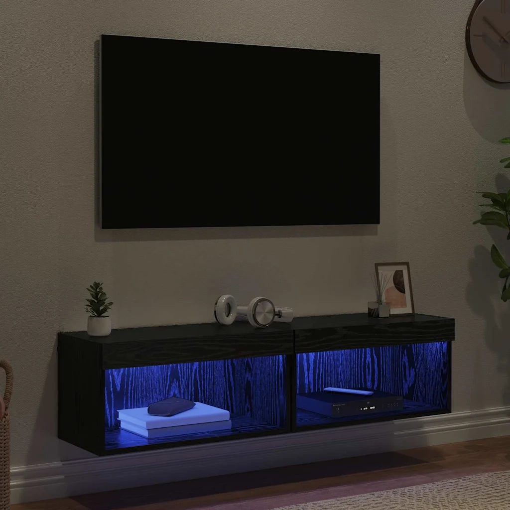 Set mobile TV con LED 2 pcs Rovere Nero 60 x 30 x 30 cm