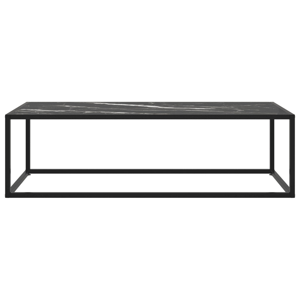 Tavolino da Salotto Nero con Vetro Marmo Nero 120x50x35 cm