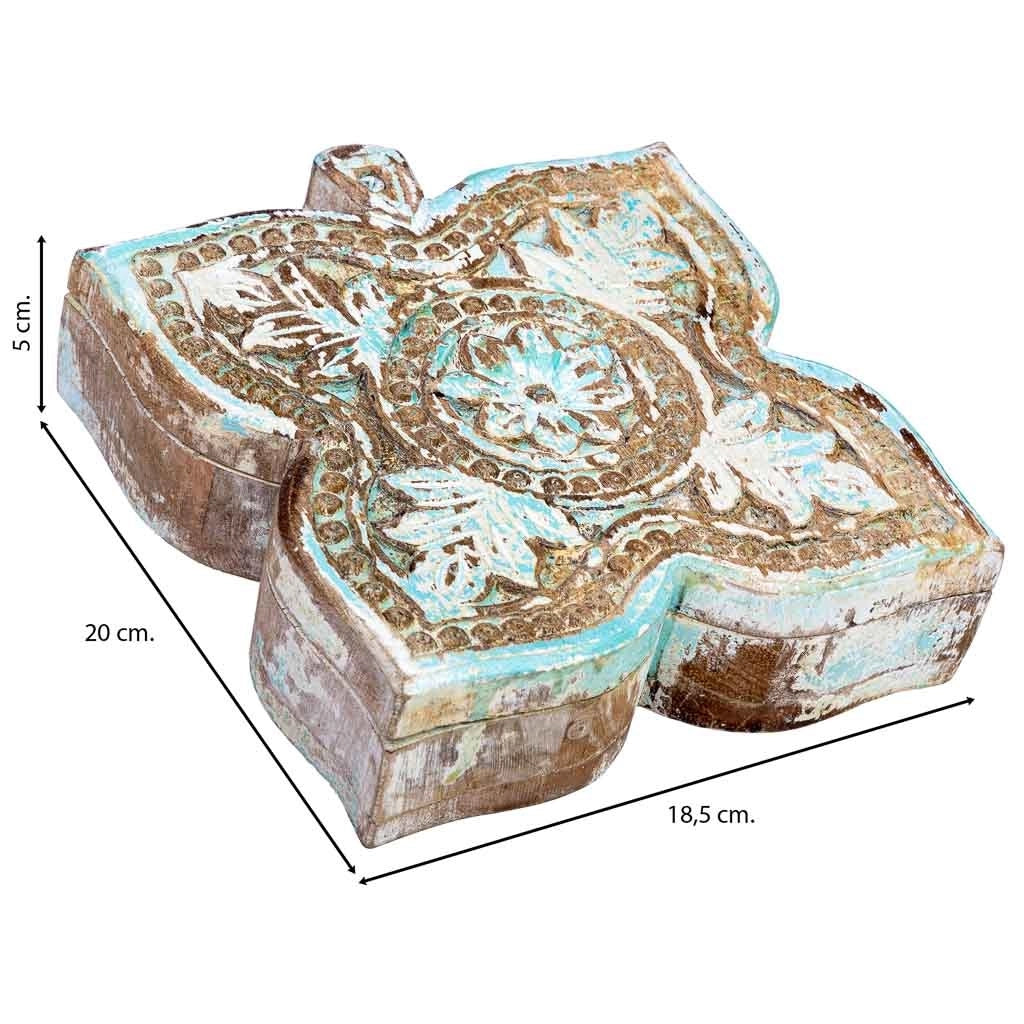 Scatola in legno con finitura artigianale blu anticato 18,5x20x5h cm