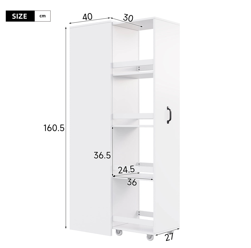 Libreria stretta 40x30x160;5 cm in MDF bianco con ruote e box protettive