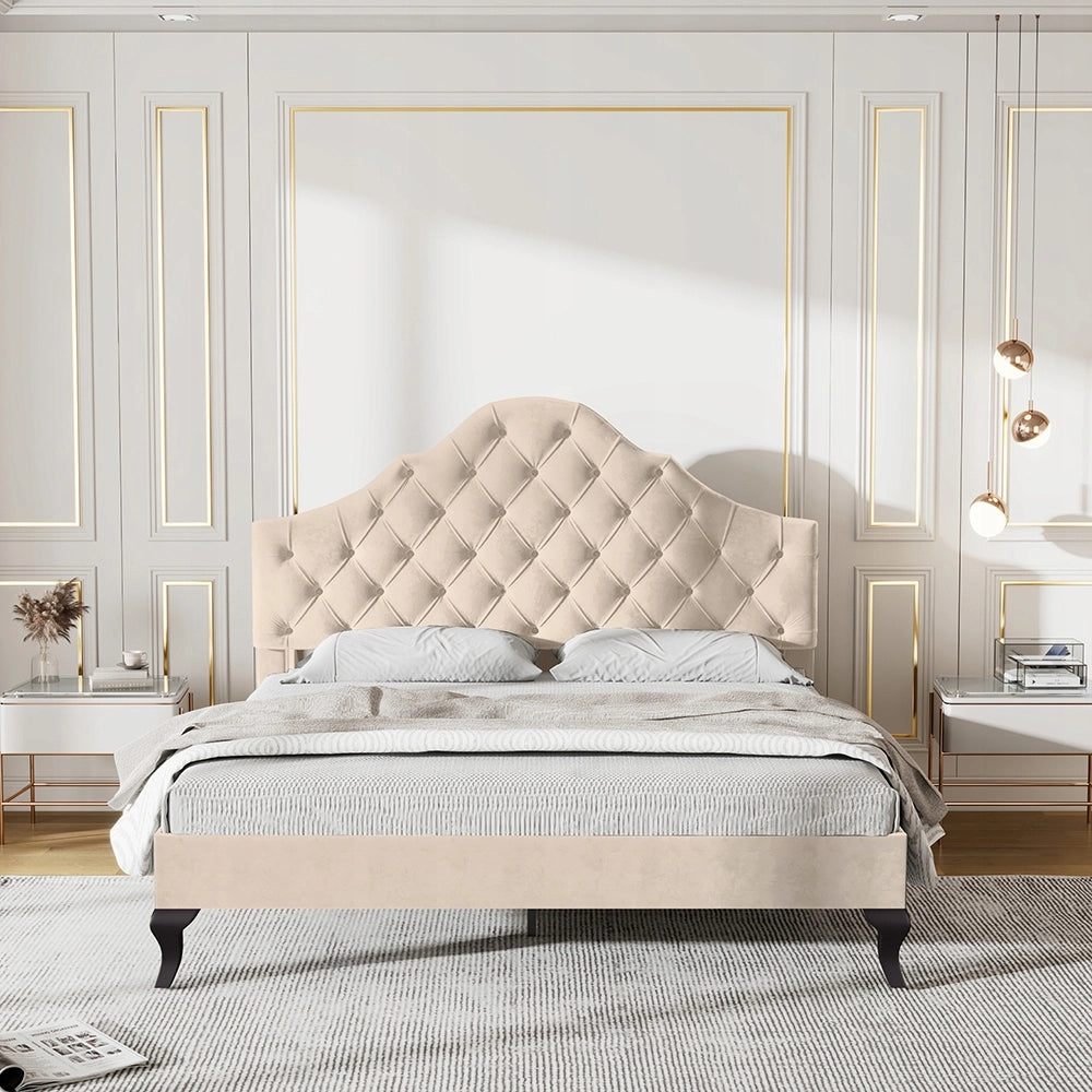 Letto 140x190 in velluto - Xylo - Schienale regolabile, colore beige