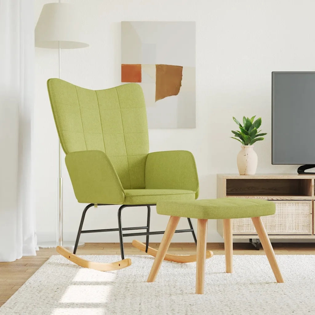Poltrona a Dondolo | Sedia Relax con Poggiapiedi Verde in Tessuto