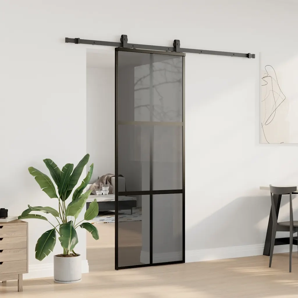 Porta Scorrevole Set Ferramenta Nera 76x205 cm Vetro Temperato