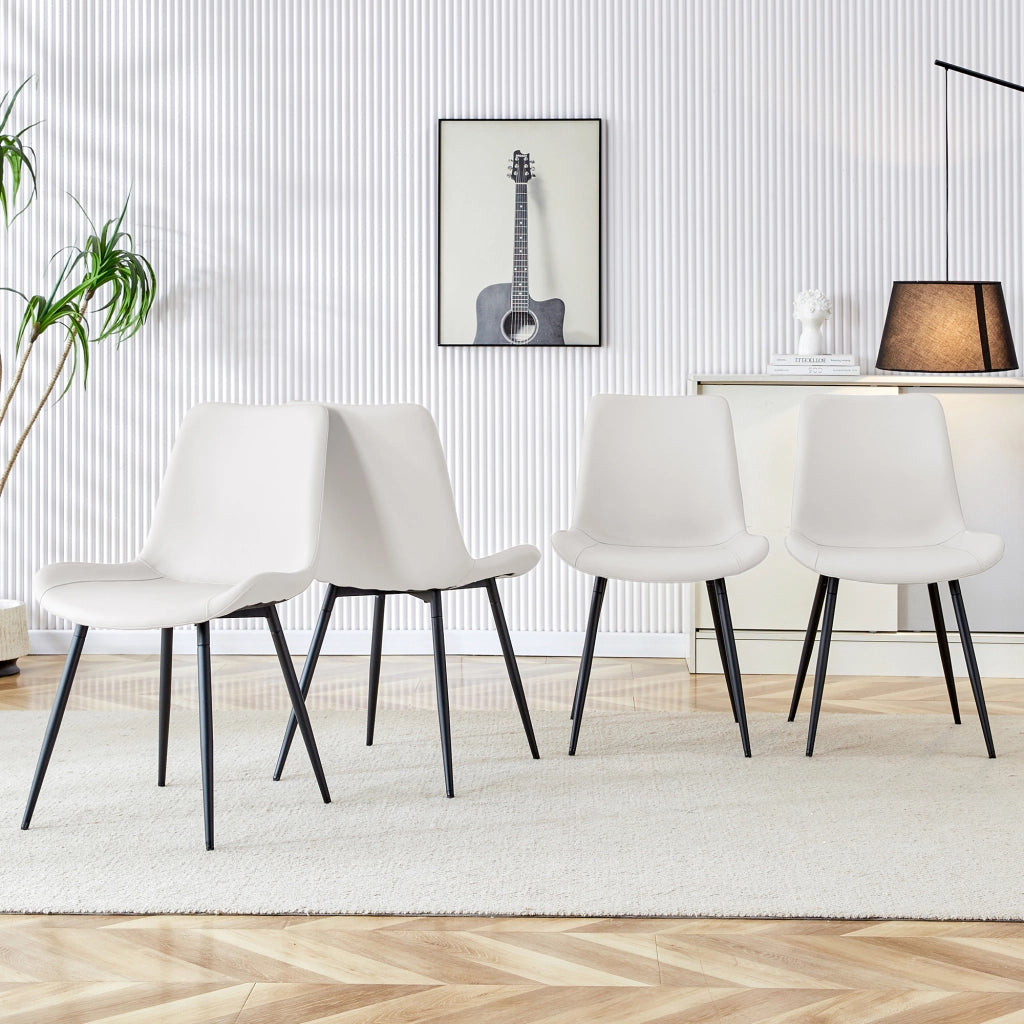 SEDIE da pranzo in PU bianco e metallo nero, Set da 4 pezzi
