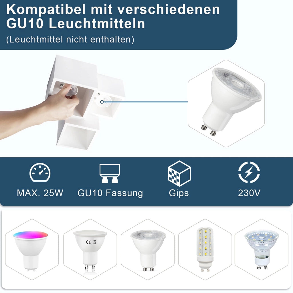 ZMH Lampada da soffitto plafoniera LED moderna gesso bianco faretto GU10 per soggiorno