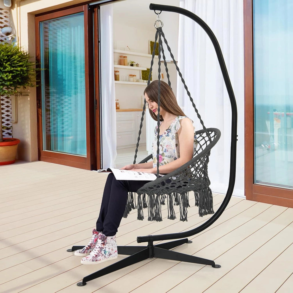 Supporto per Sedia Sospesa, Telaio Metallico Robusto per Amache/Sedia a Uovo/Sedia a Dondolo da Interno ed Esterno, con Carico di 150Kg, 111x84x207cm, Nero