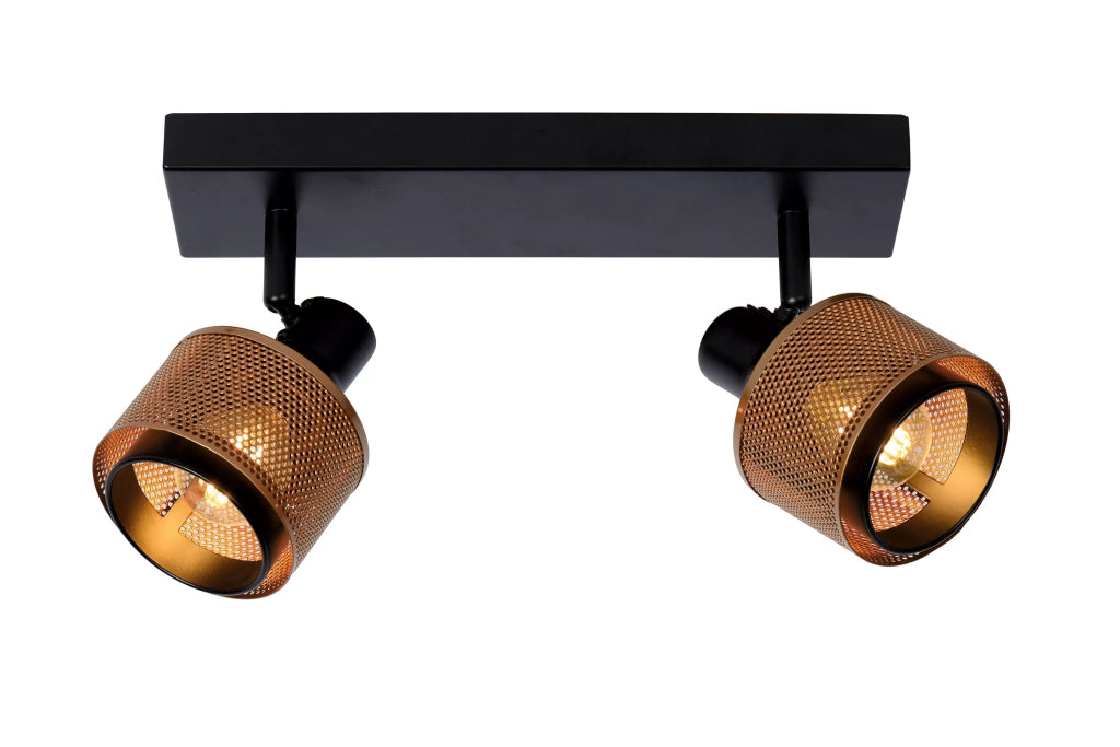 Plafoniera industriale nero-oro Lucide Rafa 2 faretti E14