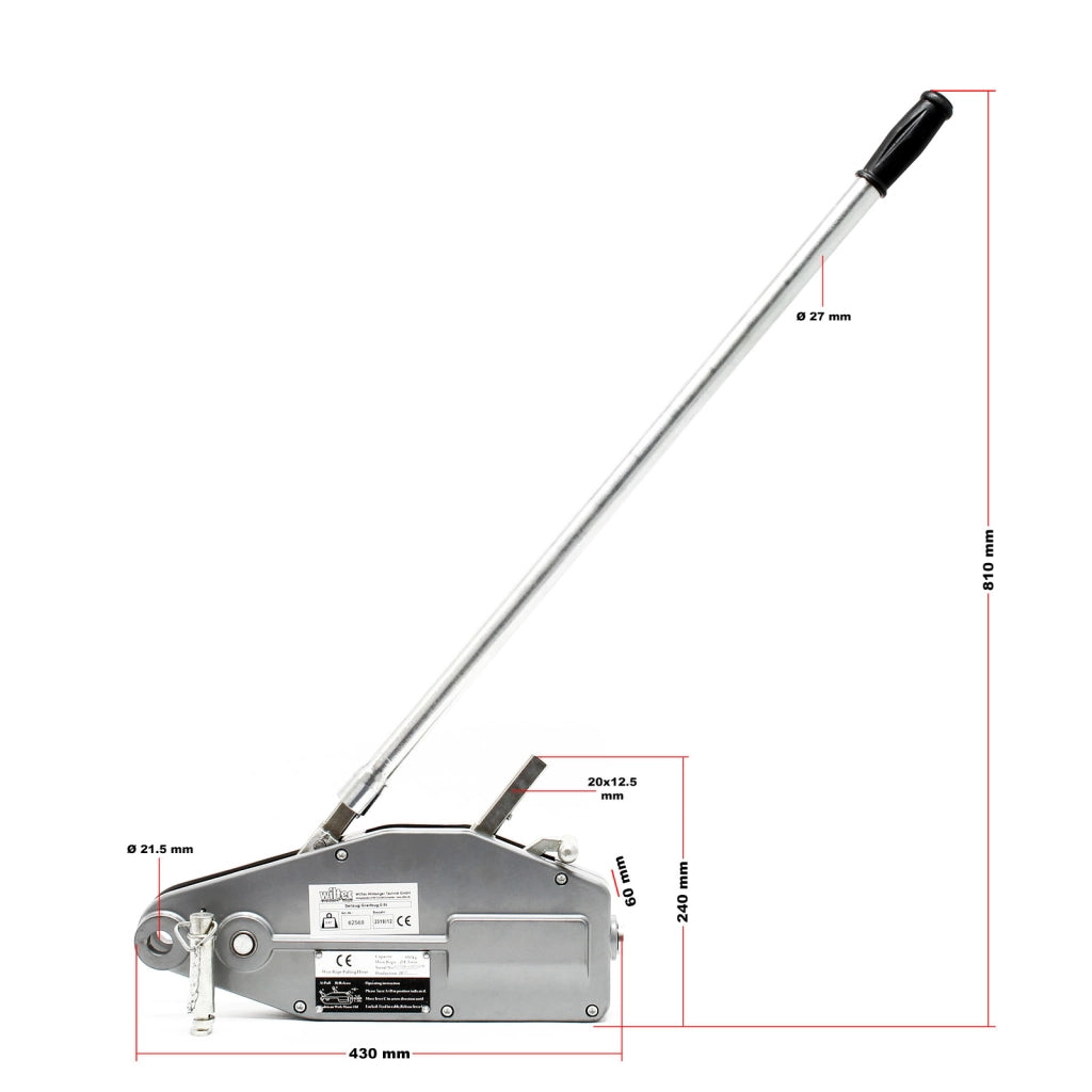 Paranco a fune max 800kg fune 20m Ø8,3mm per sollevamento spostamento carichi