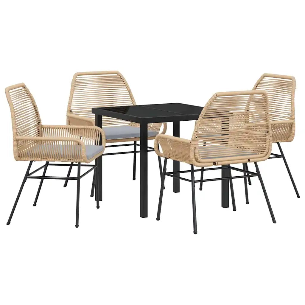 Set da Pranzo per Giardino con cuscino 5 pcs Marrone polyrattan