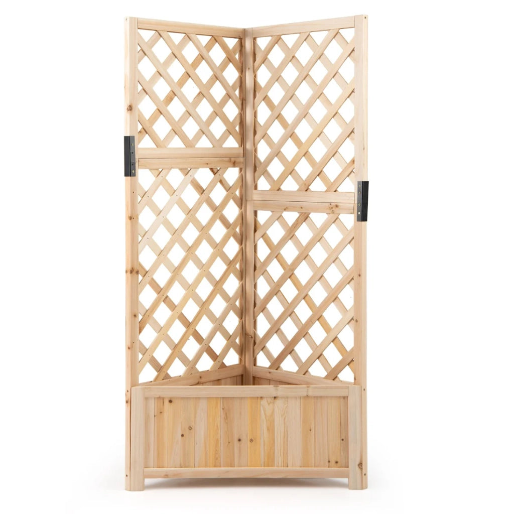 Fioriera rialzata da giardino con traliccio 55 x 55 x 140 cm sistema di drenaggio flessibile design moderno in legno naturale 20_0018948