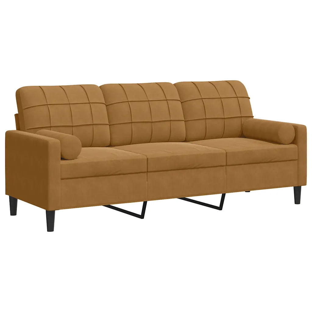 Divano a 3 Posti con Cuscini-Sofa 3 Posti con Cuscini Marrone 180 cm in Velluto 448305