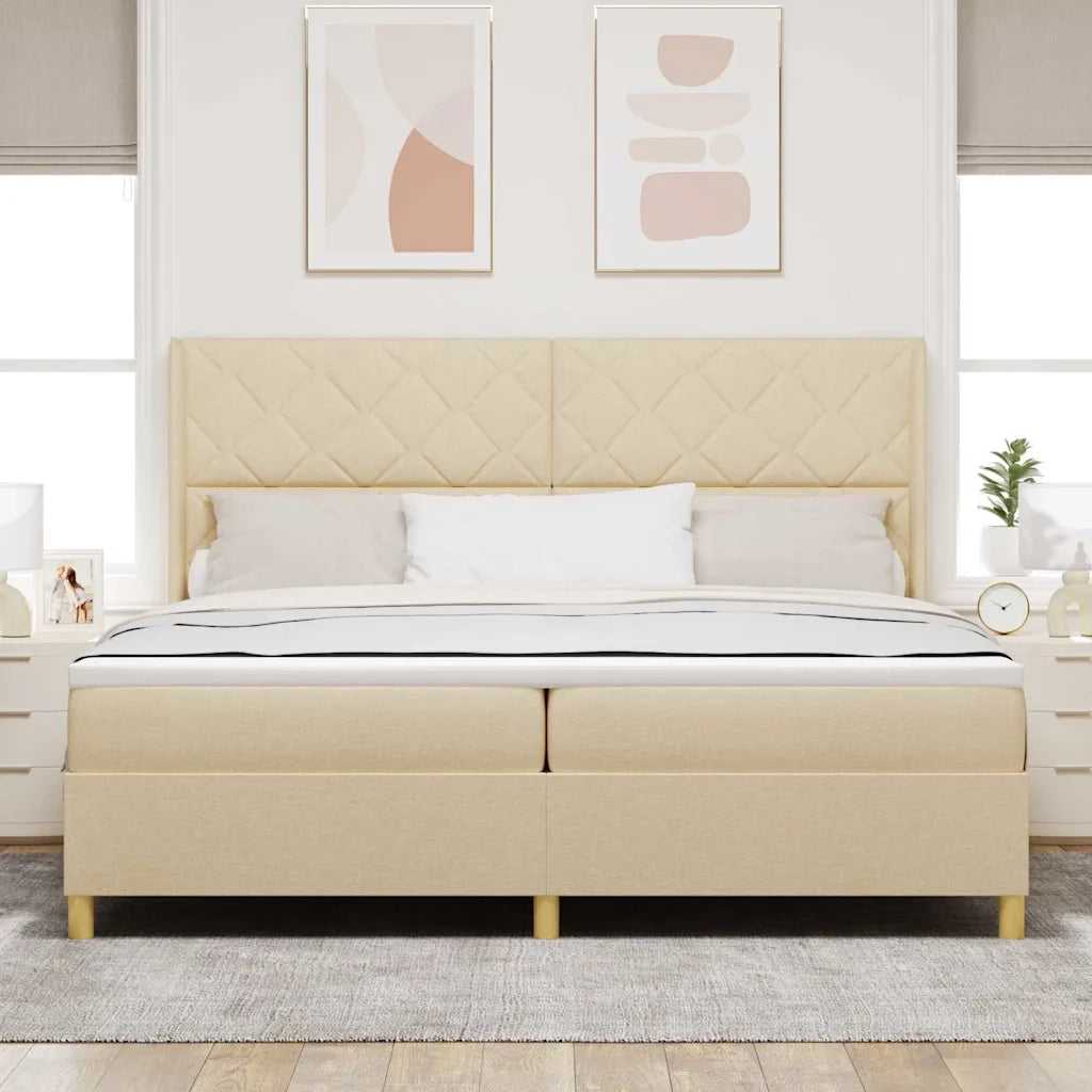 Letto a molle con strisce LED Crema 200 x 200 cm Tessuto 3343782