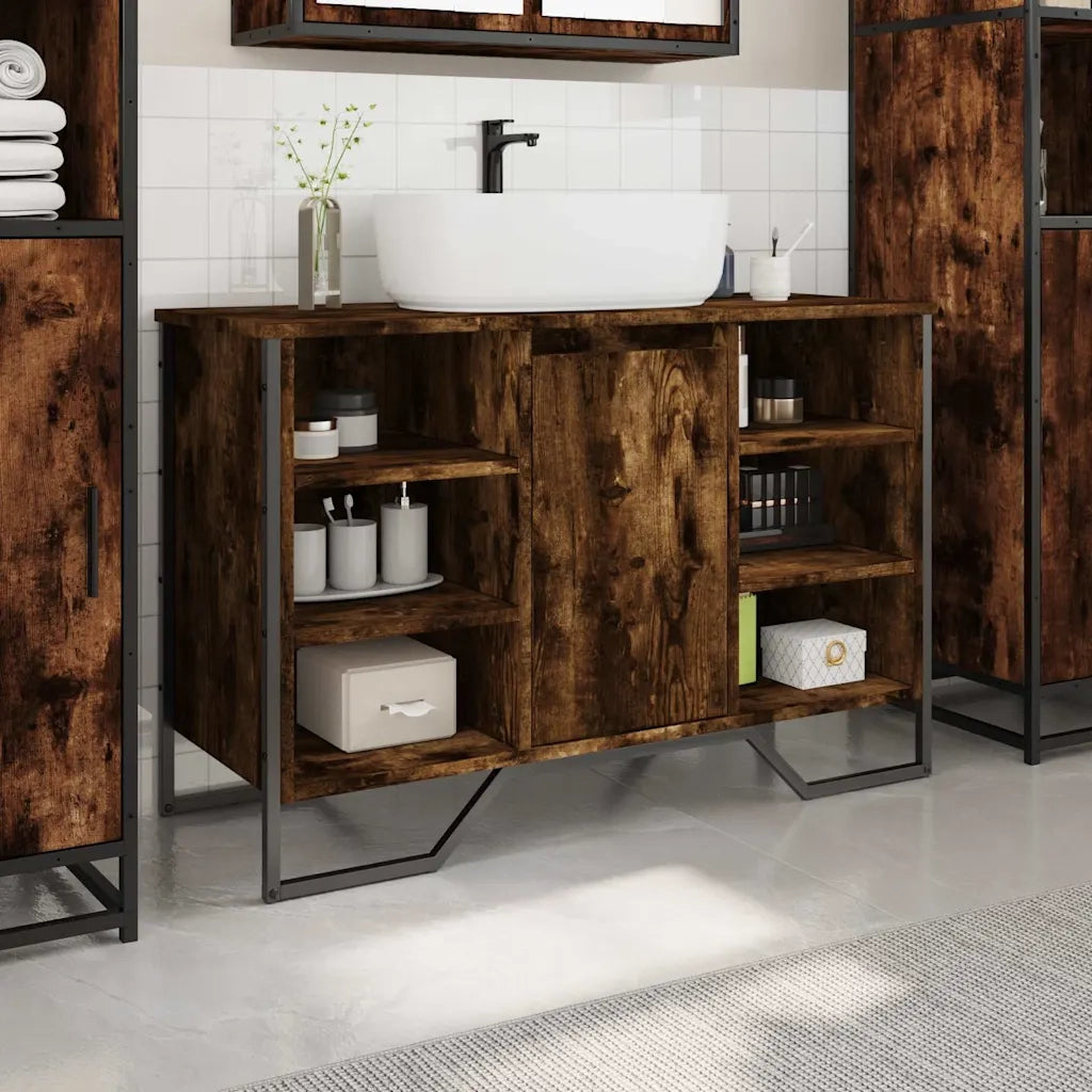 Mobile Lavabo Bagno-Armadietto da bagno Rovere Fumo 91x35x60 cm in Truciolato