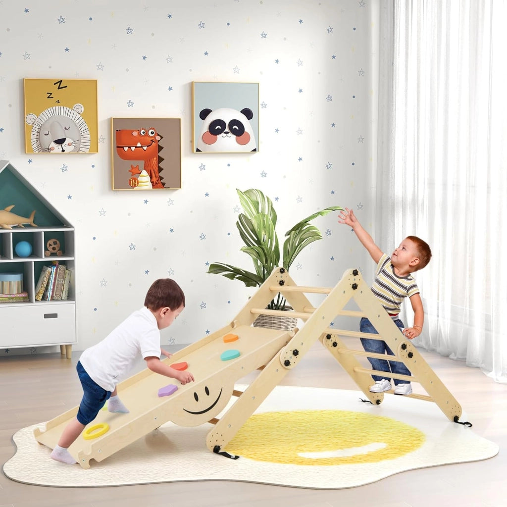 5 in 1 Set da Arrampicata per Bambini, Giochi da Arrampicata Pieghevoli in Legno con Rampe Regolabili e Reversibili, Scala da Arrampicata per Bambini 3+ Anni (Naturale)