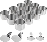 Set di 12 anelli per dessert e cibo, 7,5 cm, anelli per pasta con lifter e stamper, anello in acciaio inossidabile, anello per pasta, anelli per servire dessert, mousse, torta, risotto, cerchio
