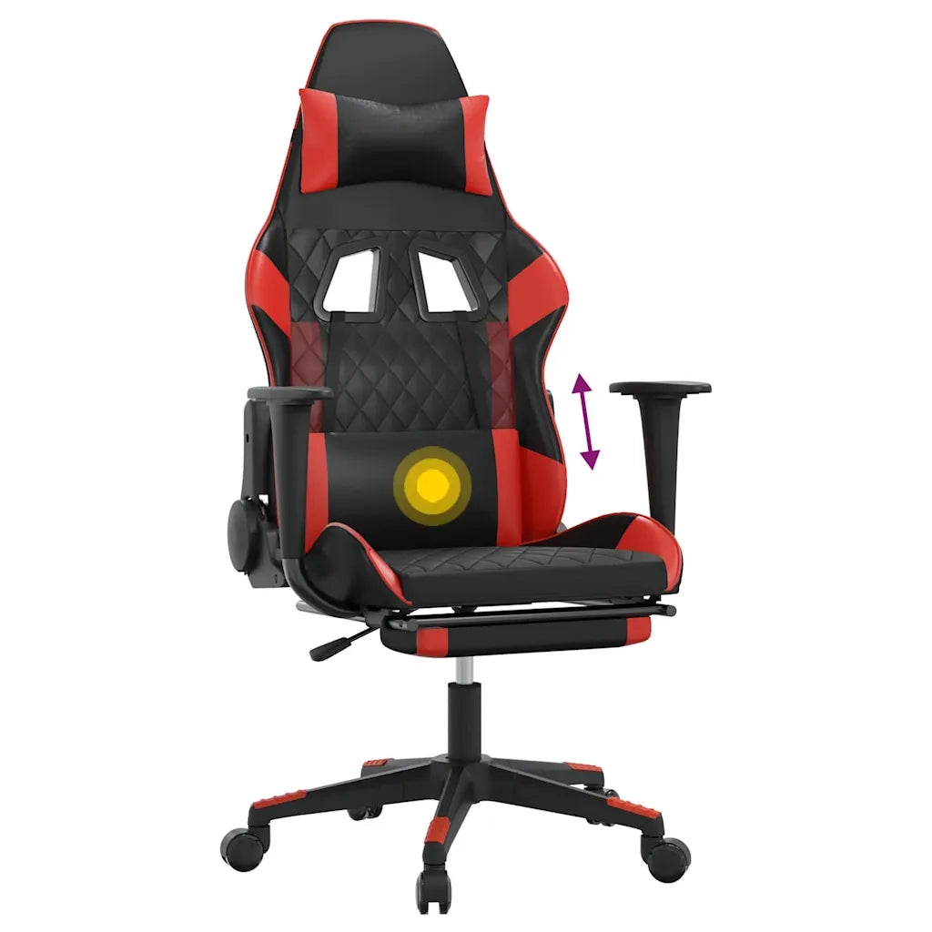 Sedia da Gaming | Sedia da e-sports Massaggio Poggiapiedi Nero e Rosso Similpelle