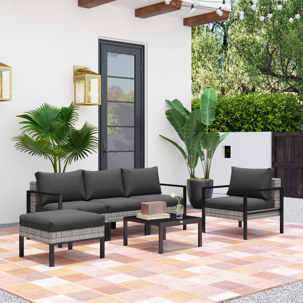 Set da giardino esterno 5 posti ¨C zephmum ¨C polyrattan grigio chiaro