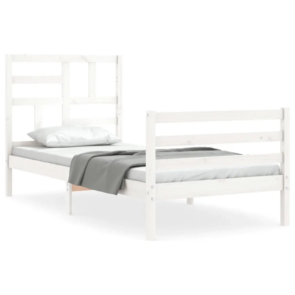Giroletto con Testiera-Struttura Letto con testiera Bianco 90x200 cm in Legno Massello 200396