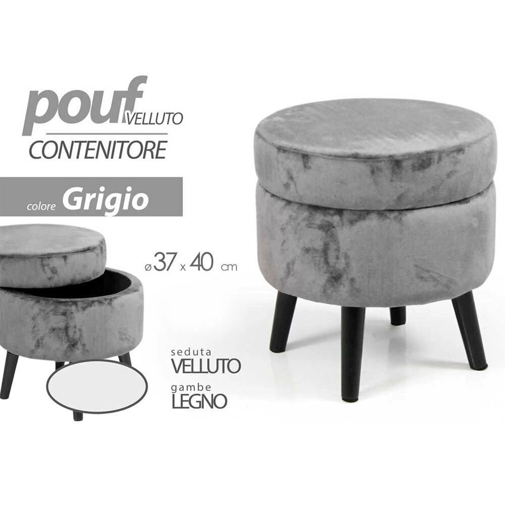 Pouf Contenitore Sgabello Cassapanca Poggiapiedi in Tessuto Velluto Grigio 37x40