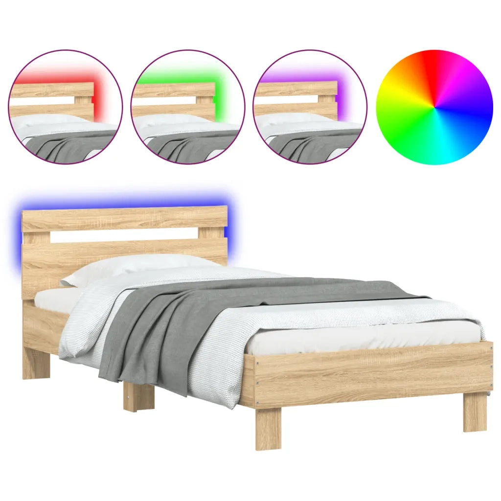 Giroletto con Testiera e LED-Struttura letto con testiera Rovere Sonoma 90x190 cm