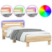 Giroletto con Testiera e LED-Struttura letto con testiera Rovere Sonoma 90x190 cm