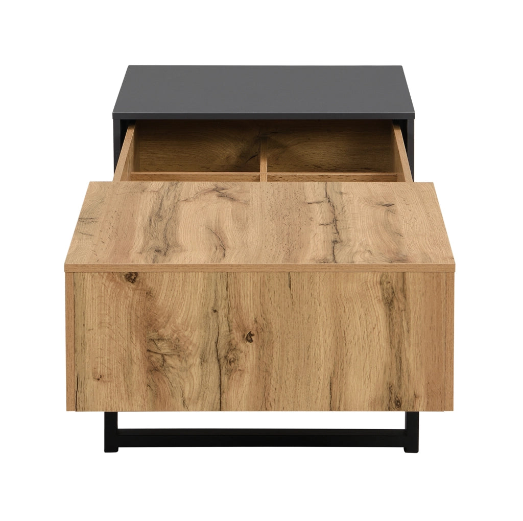 Tavolino da salotto 100x40x55 cm scorrevole con scomparti; pannello truciolare naturale e antracite