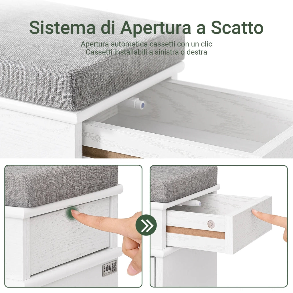 SoBuy FSR82-L-WG Scarpiera Salvaspazio Slim con Seduta Panca Scarpiera da Ingresso Contenitore in Legno Mobile Scarpiera Ingresso per Scarpe, 75x24x51cm Effetto Legno Invecchiato Bianco