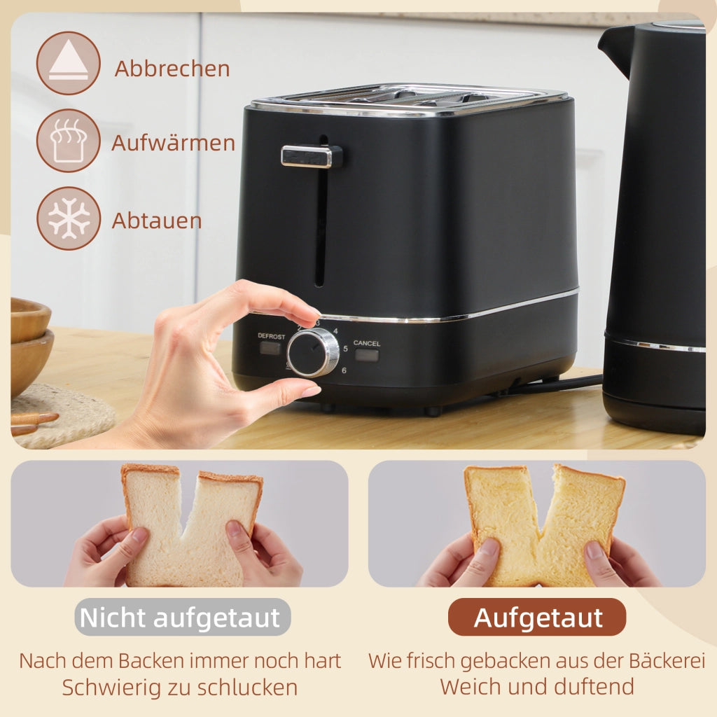 Bollitore e Toaster Set ¨C Zephmum ¨C 1,7L 6 Livelli Tostatura Nero/Acciaio