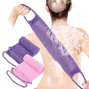 Kit esfoliante da bagno 2 pezzi, spazzola esfoliante per corpo con maniglie in nylon, 76 x 14 cm, schiuma esfoliante con cinturino elastico per donne e uomini (blu, rosa)