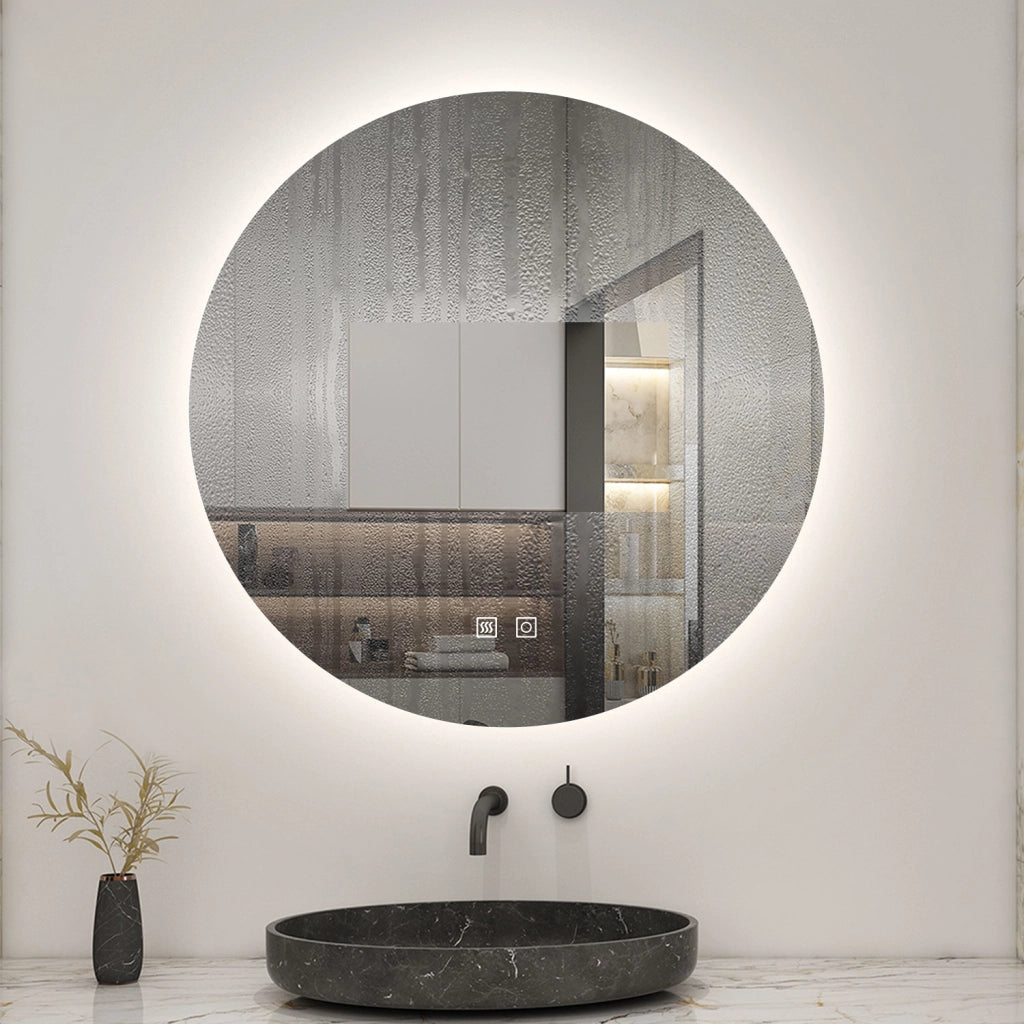 Aica Specchio da bagno a LED+Diametro 90cm+3 Temperature di Colore+Disappannamento+Retroilluminato
