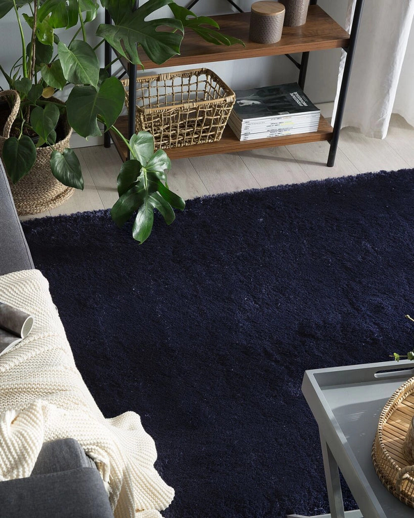Tappeto shaggy in misto cotone e poliestere blu 160 x 230 cm soffice pelo denso