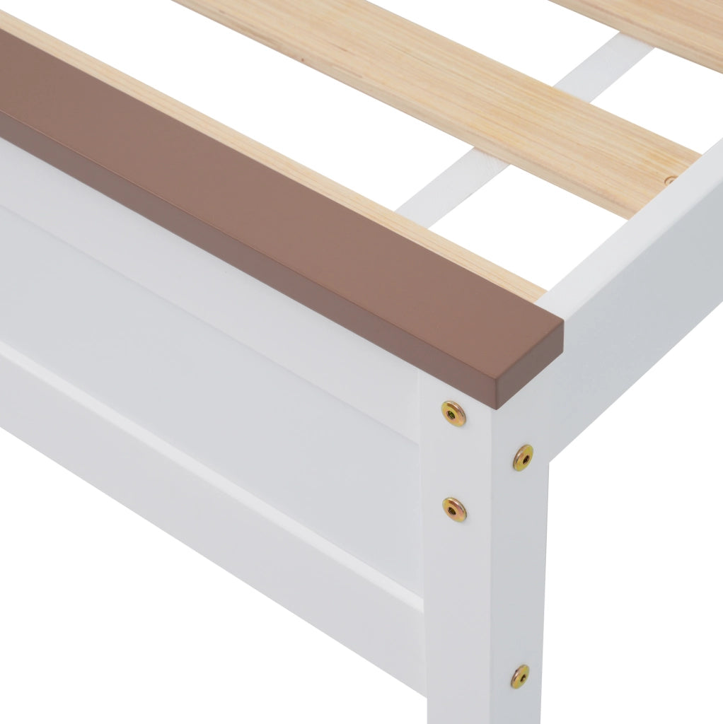 Letto singolo in legno con testiera a contrasto e 15 doghe
