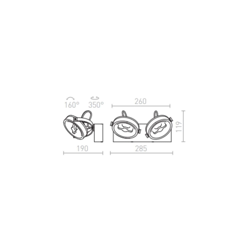 Faretto applique KELLY LED II da parete nero  230V LED 2x12W 24°  3000K