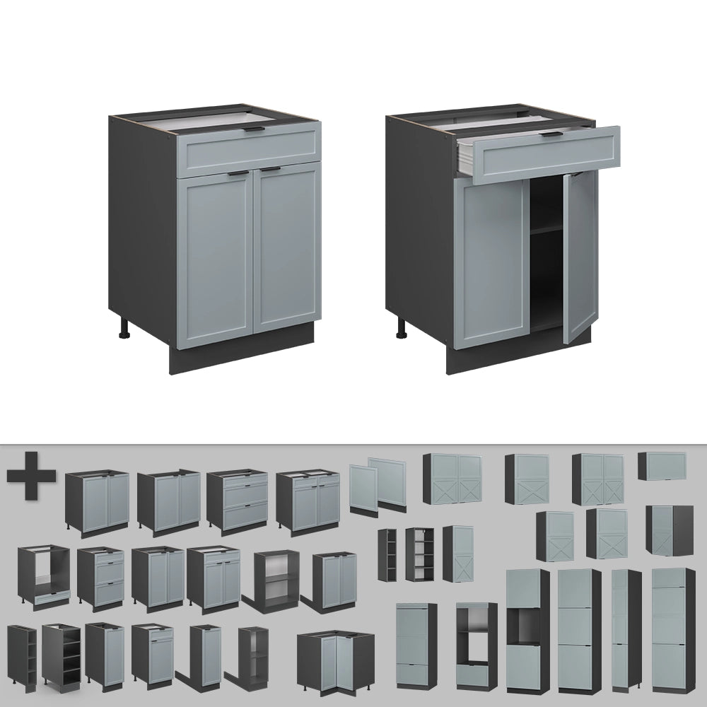 Mobiletto base per cucina Fame-Line Blu-grigio chiaro/Antracite 60 cm con cassetto, PL Rovere Vicco