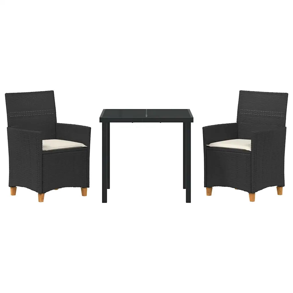 Set da Pranzo per Giardino 3 pcs Nero polyrattan