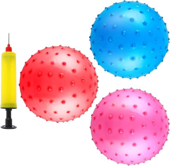 Palla da stress opzionabile 20 cm - 3 pezzi - palline da massaggi - pompa a mano - per interni esterni spiaggia area giochi - giochi per piscine - rosso blu rosa