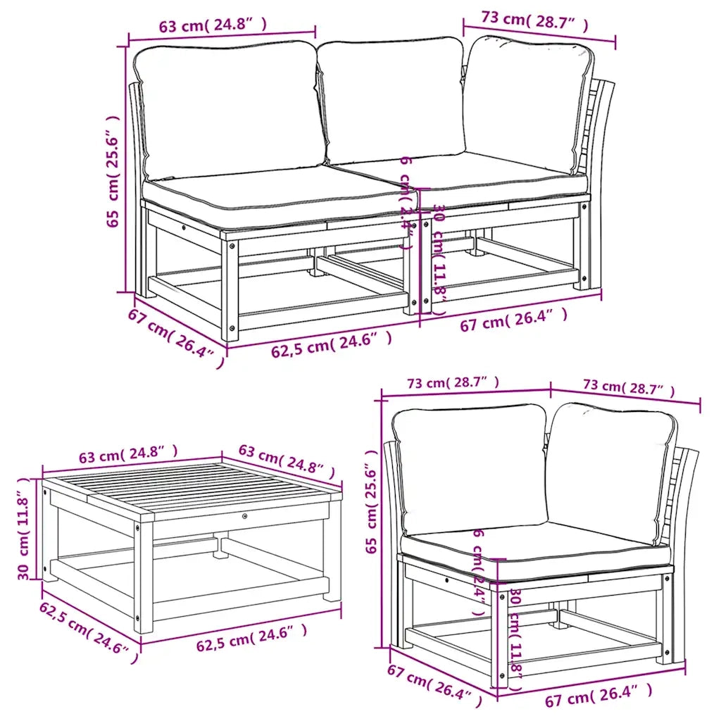 Set Salotto da Giardino 6 pz con Cuscini in Massello di Acacia