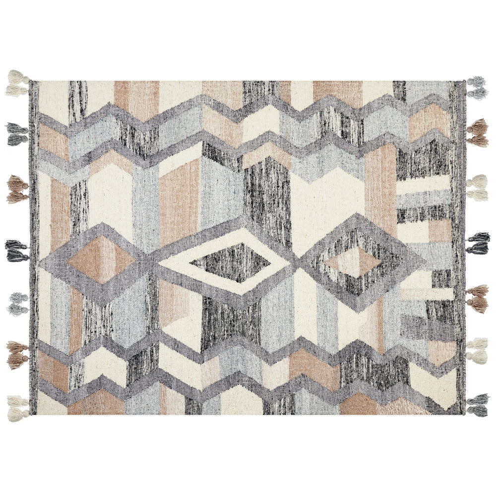 Tappeto Kilim multicolore in lana e cotone 160 x 230 cm Fatto a mano con motivo patchwork boho con frange
