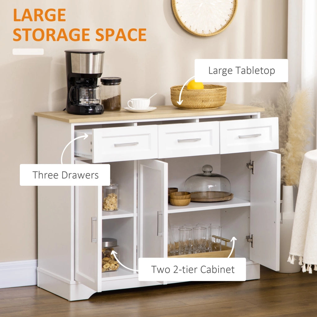 Credenza Moderna 3 Cassetti e 3 Ante 101x39x82 cm in MDF e Truciolato Bianco