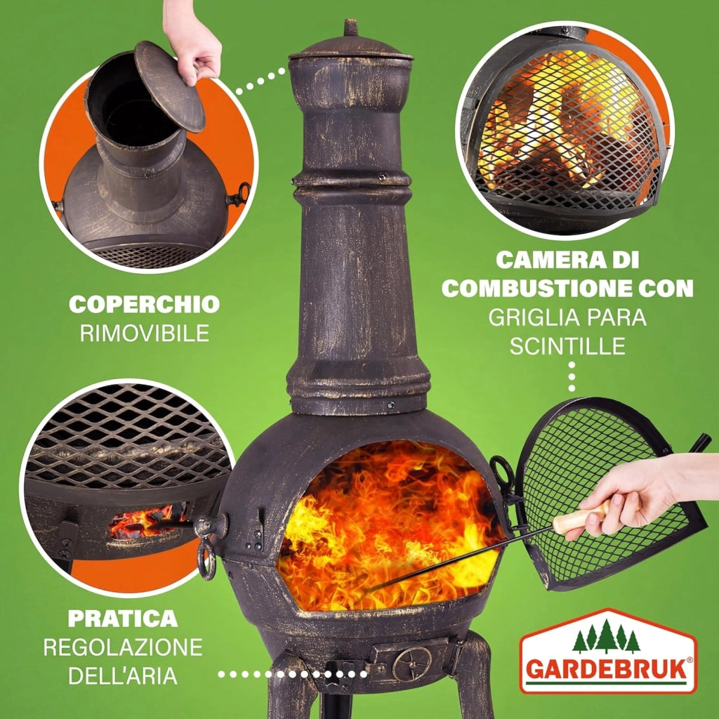 ® Stufa da Giardino Camino da Esterno Caminetto Ø44cm 112cm Riscaldamento Terrazza Braciere
