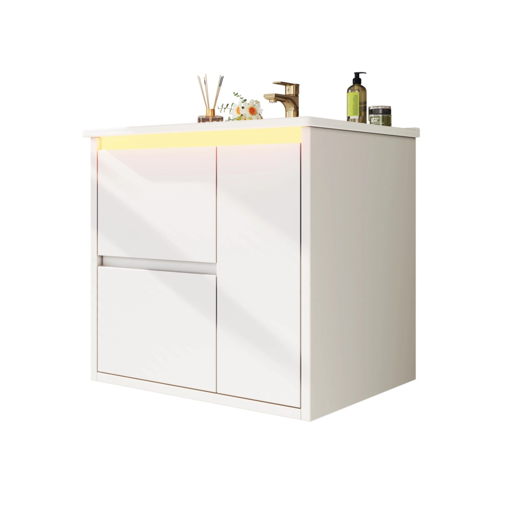 Mobile lavabo sospeso 61x46;5x57 cm bianco MDF con LED a sensore