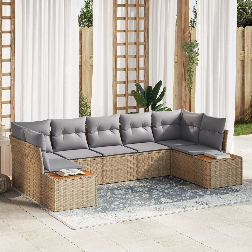 Set di divani da giardino da 7 pezzi con cuscini Beige Polyrattan