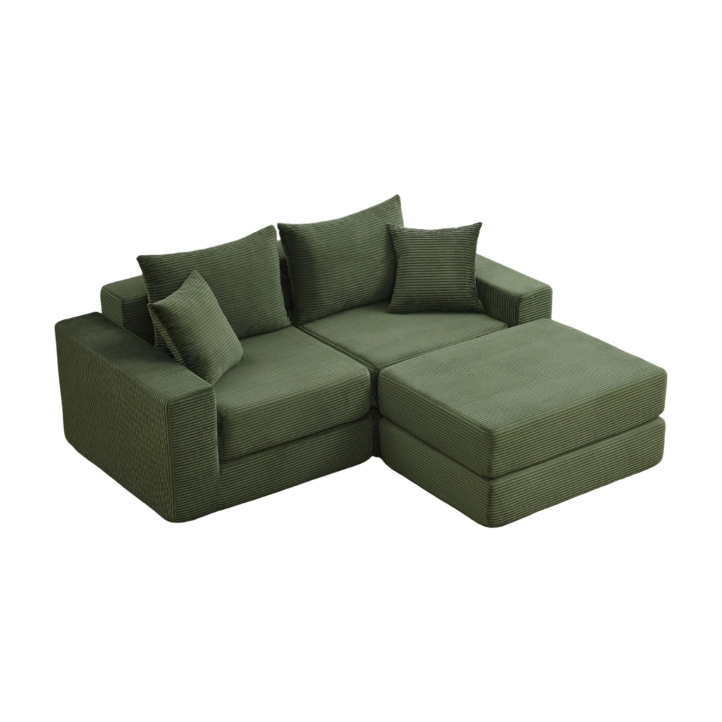 DIVANO Modulare 259,5x96x80 cm Verde in schiuma e molle