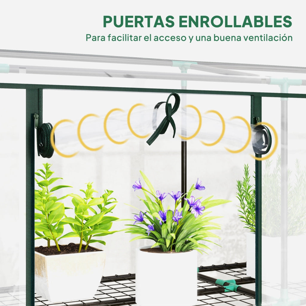 Serra da Giardino con 3 Ripiani e Porte con Zip ¨C Xylo ¨C Struttura in Acciaio 215x46x151 cm Trasparente