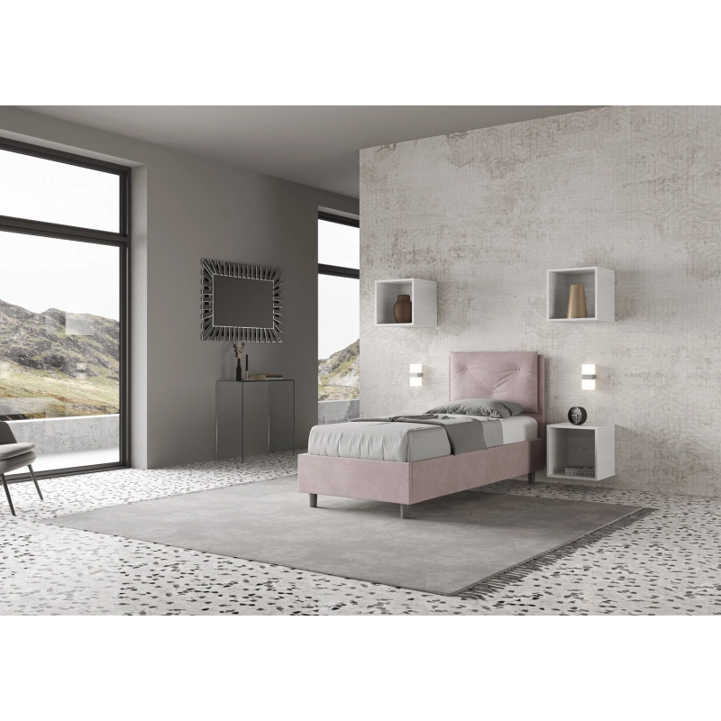 Letto imbottito Singolo 80x210 cm Appia - Con rete,Glicine,Microfibra