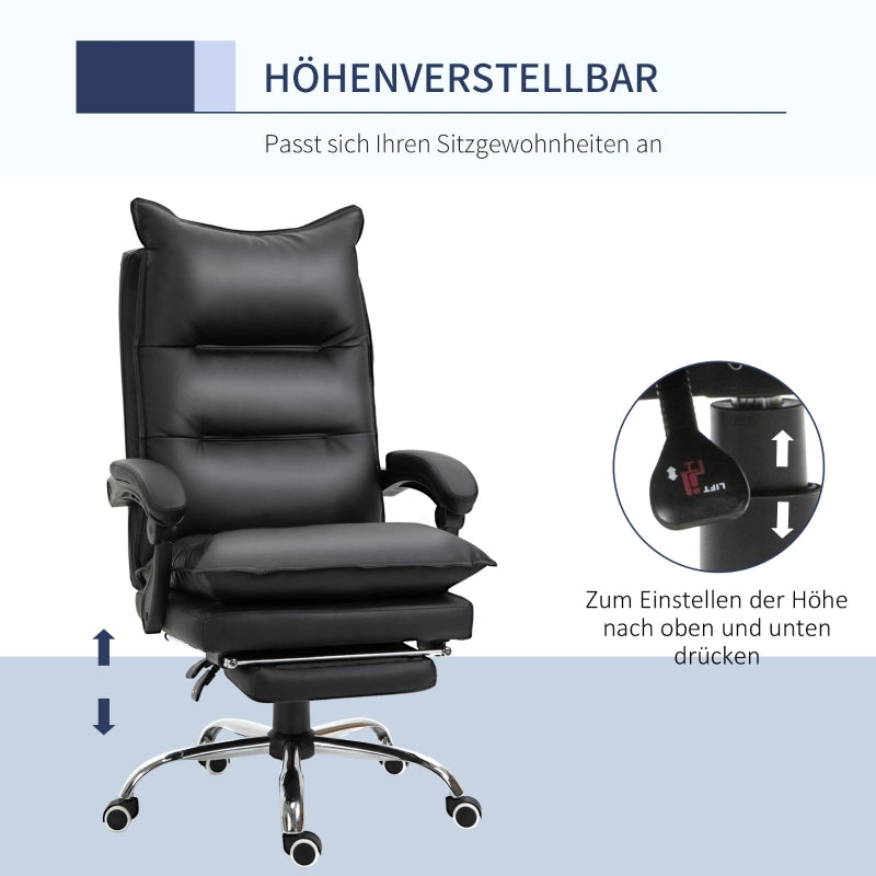 Sedia da ufficio in ecopelle ergonomica con poggiapiedi, braccioli e schienale reclinabile, girevole, nero