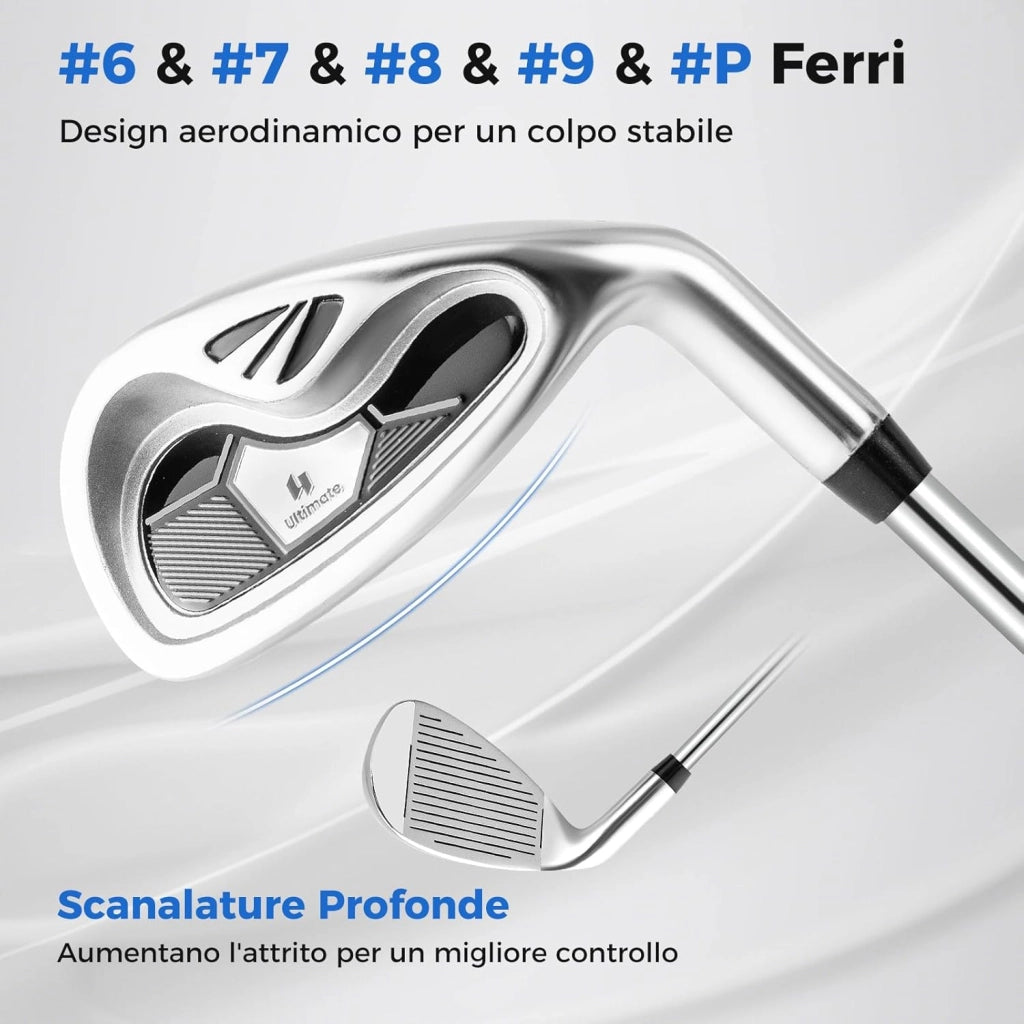 Set Completo di Mazze da Golf per Destri da Uomo, con Driver da 460 cc, Legno da Fairway 3, Ibrido 4, Ferri 6 7 8 9, P, Putter e Borsa per mazze da golf