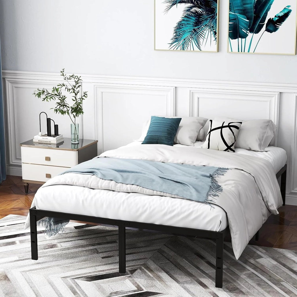 Struttura Letto Matrimoniale in Ferro 160 x 200 cm, Telaio Letto con 9 Piedini Antiscivolo, Supporto di Doghe Resistenti, Capacità di 300 kg, con Spazio Sotto (160 x 200 cm)