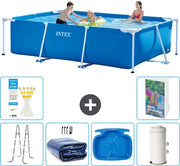Piscina Reclinabile a Forma di Rettangolo - 300 x 200 x 75 cm - Blu - Inclusa Scala - Ombrellone Solare - Area Peduzzi - Pompafiltro per Piscina - 7 pezzi