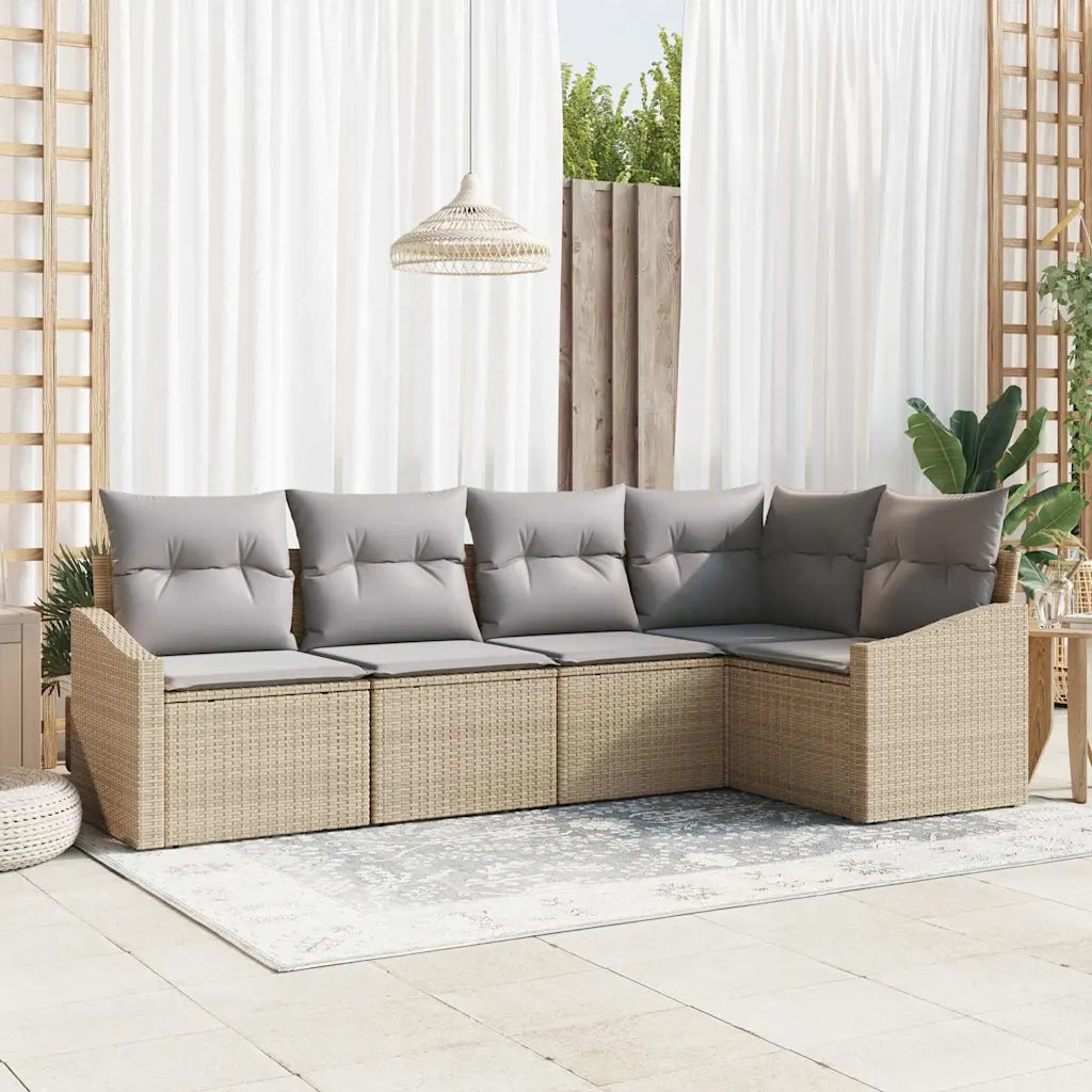 Set Divano da Giardino 5 pcs Beige e Grigio Chiaro polyrattan